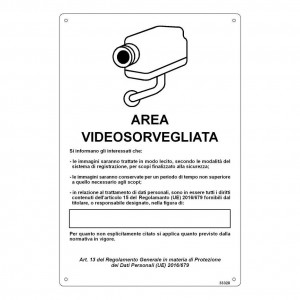 Cartello "Area Videosorvegliata" con informazioni